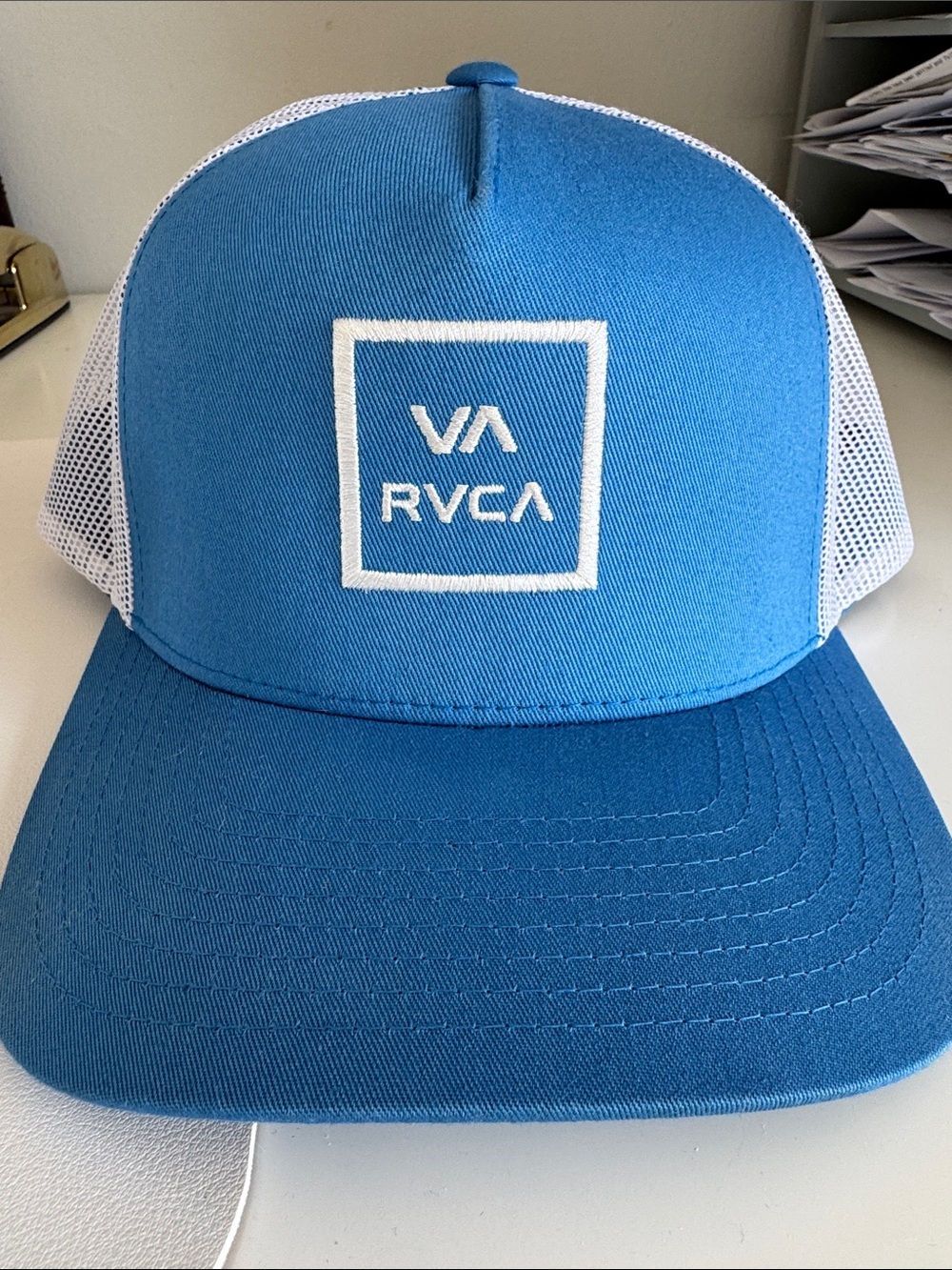 RVCA Sky Blue and White Mesh Trucker Cap